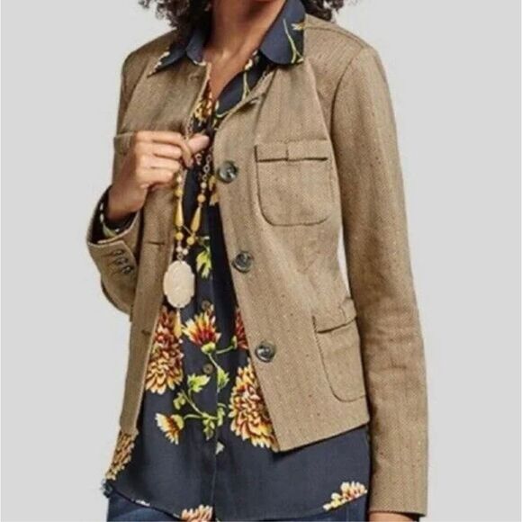Womens CAbi Brown Dot Bow Pocket Herringbone Penny Blazer #3170 Jacket - Sz S - Picture 1 of 5